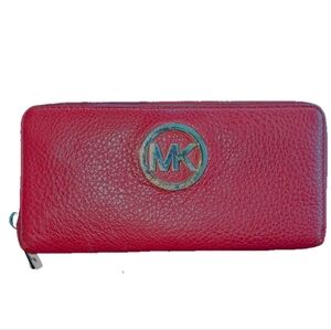 Michael Kors Zip Around Leather Wallet, Red